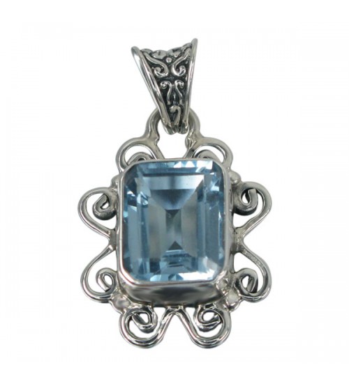 Rectanglar Blue Topaz Pendant, Sterling Silver